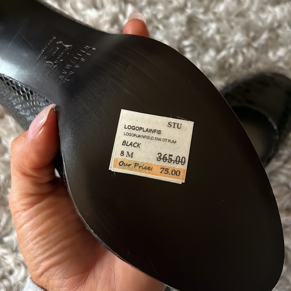 STUART WEITZMAN || Snakeskin Logaplainfie black leather sole open toe sexy heels - Picture 7 of 7